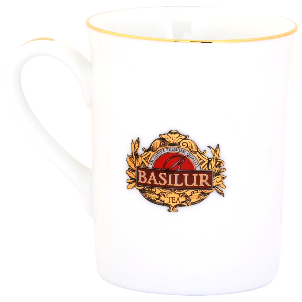 Stylowy kubek Basilur z klasycznym logo marki i delikatnym zdobieniem.