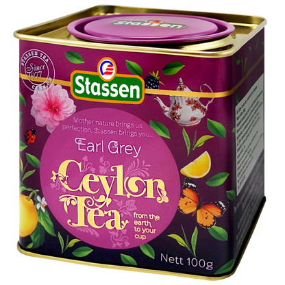 Stylowa puszka Stassen Earl Grey – klasyczny design i intensywny smak Cejlonu.
