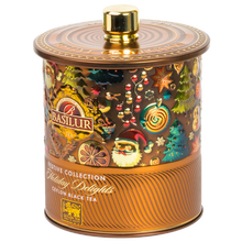 Puszka basilur holiday delights z świątecznej odsłonie widok z profilu.