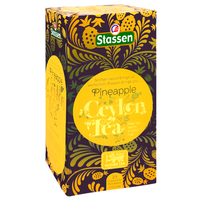 Pudełko pod kątem Stassen Pineapple Ceylon Tea – 25 kopertowanych saszetek.