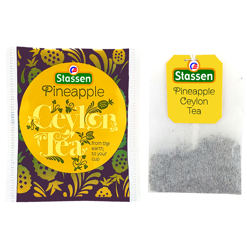 Saszetka i torebka Stassen Pineapple Tea – herbata czarna owocowa w kopertach.