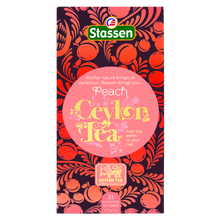 Front opakowania Stassen Peach Ceylon Tea – 25 kopertowanych saszetek.