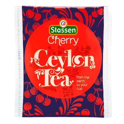 Koperta herbaty Stassen Cherry Tea – czarna herbata z aromatem wiśni w saszetkach.