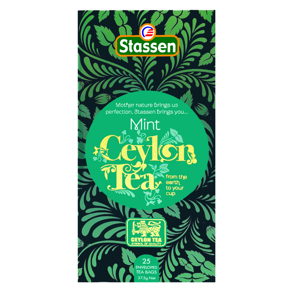 Opakowanie herbaty Stassen Mint Black Tea z cejlońską czarną herbatą i miętą.