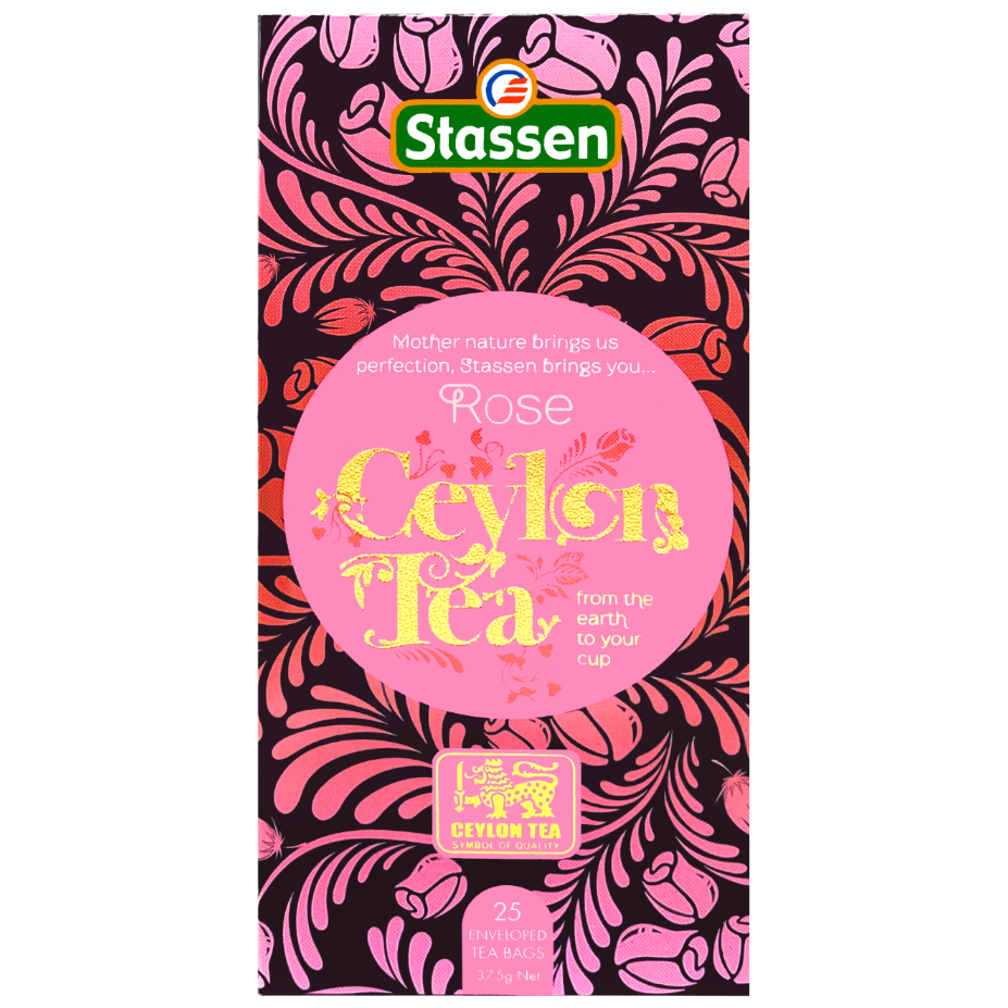 Opakowanie herbaty Stassen Rose Black Tea – czarna herbata cejlońska z aromatem róży.