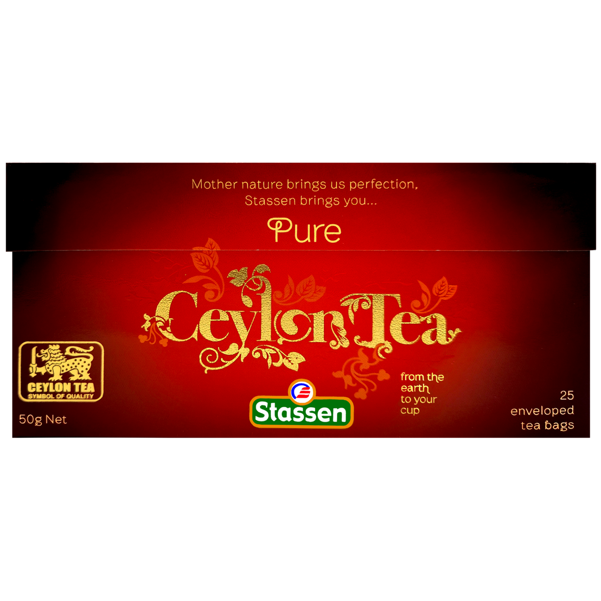 Herbata czarna Stassen Pure Ceylon – opakowanie położone na białym tle.