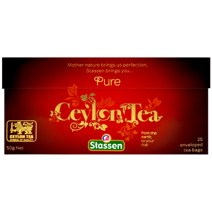 Herbata czarna Stassen Pure Ceylon – opakowanie położone na białym tle.