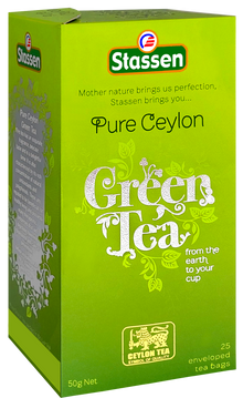 Herbata zielona Stassen Green Tea – pudełko widok z boku.