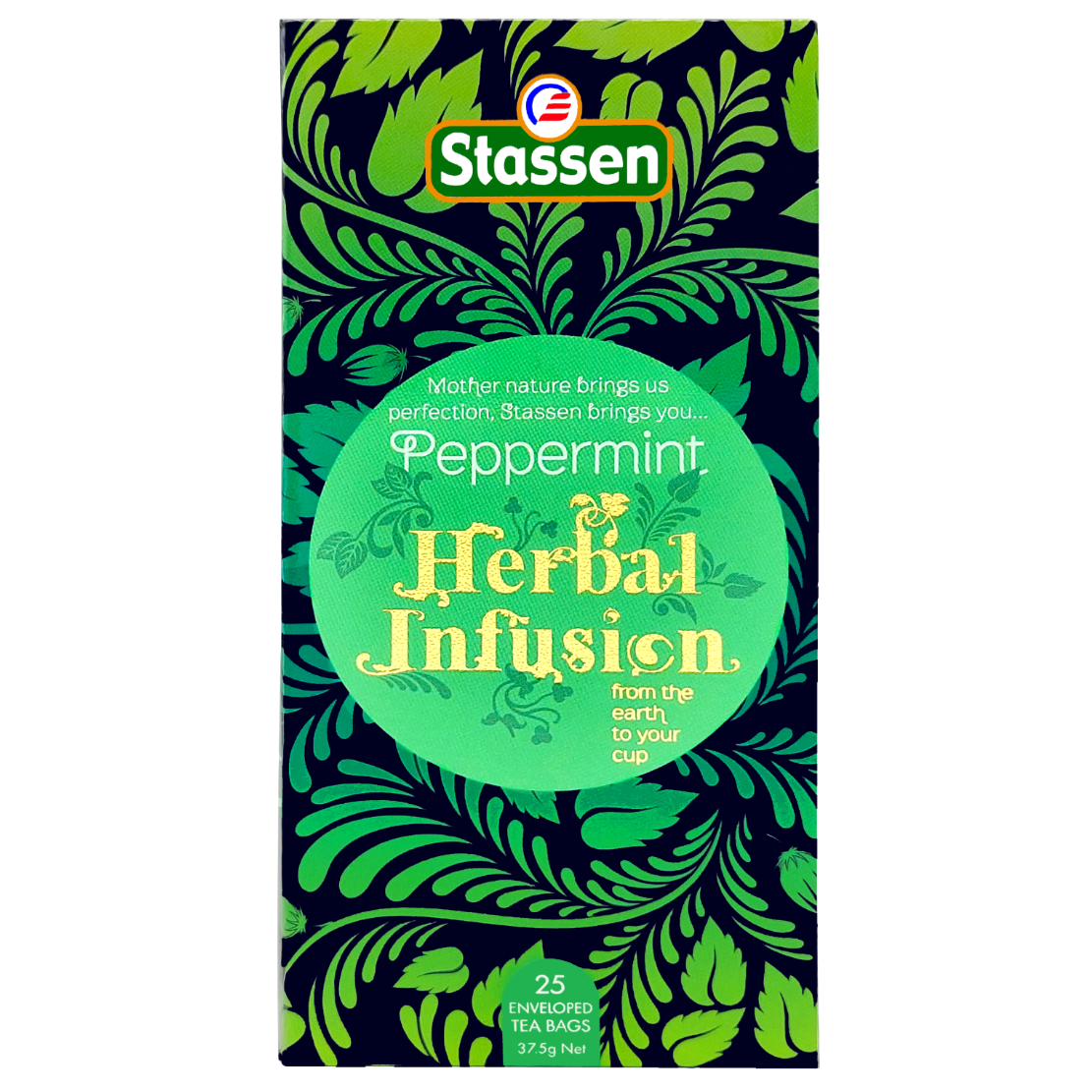 Pudełko herbaty Stassen Peppermint Herbal Infusion – widok z przodu.