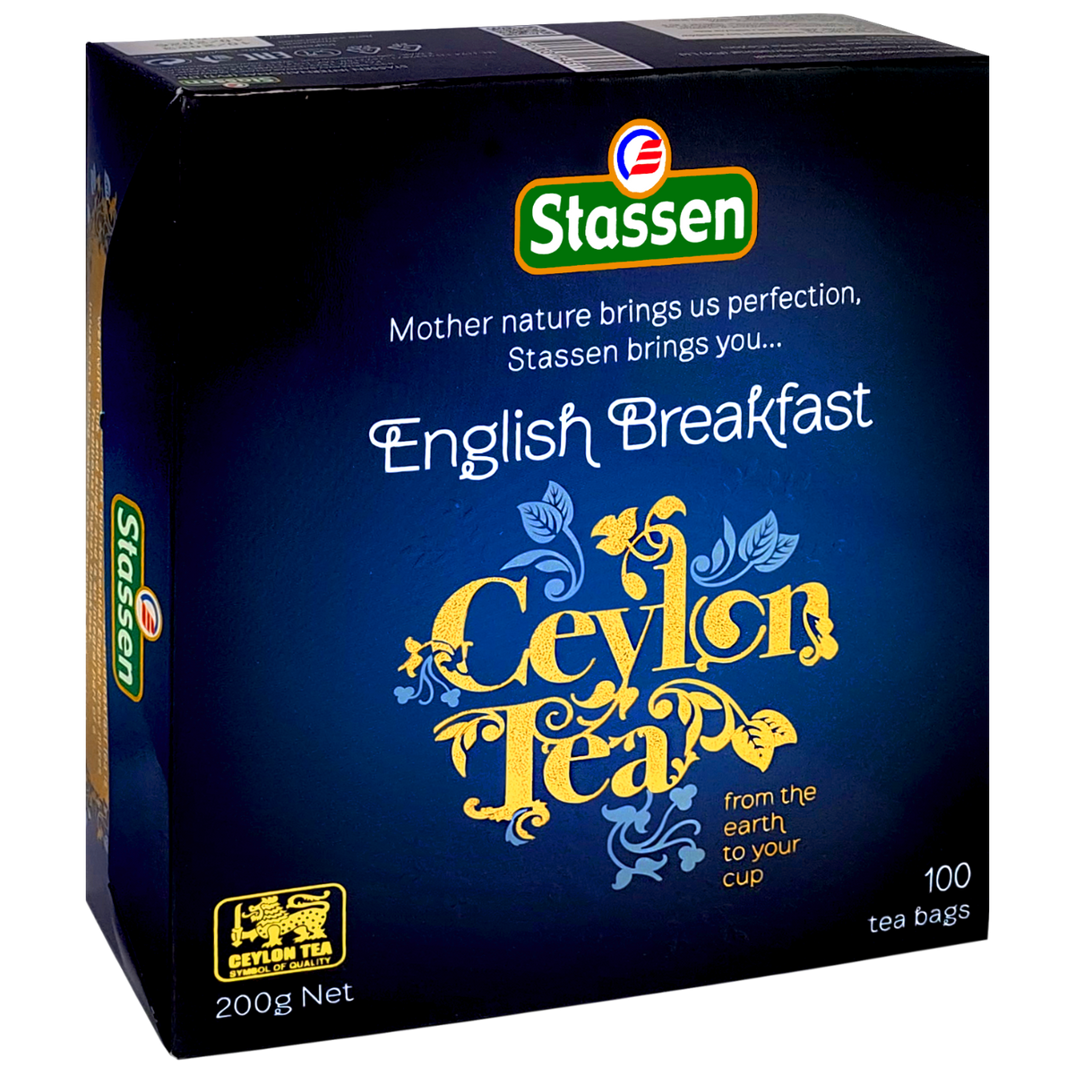 Herbata Stassen English Breakfast Ceylon Tea w kartonowym pudełku widok boczny