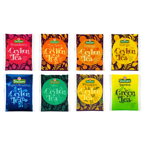 Zestaw herbat Stassen Teas Blue – 8 smaków w kolorowych kopertach.