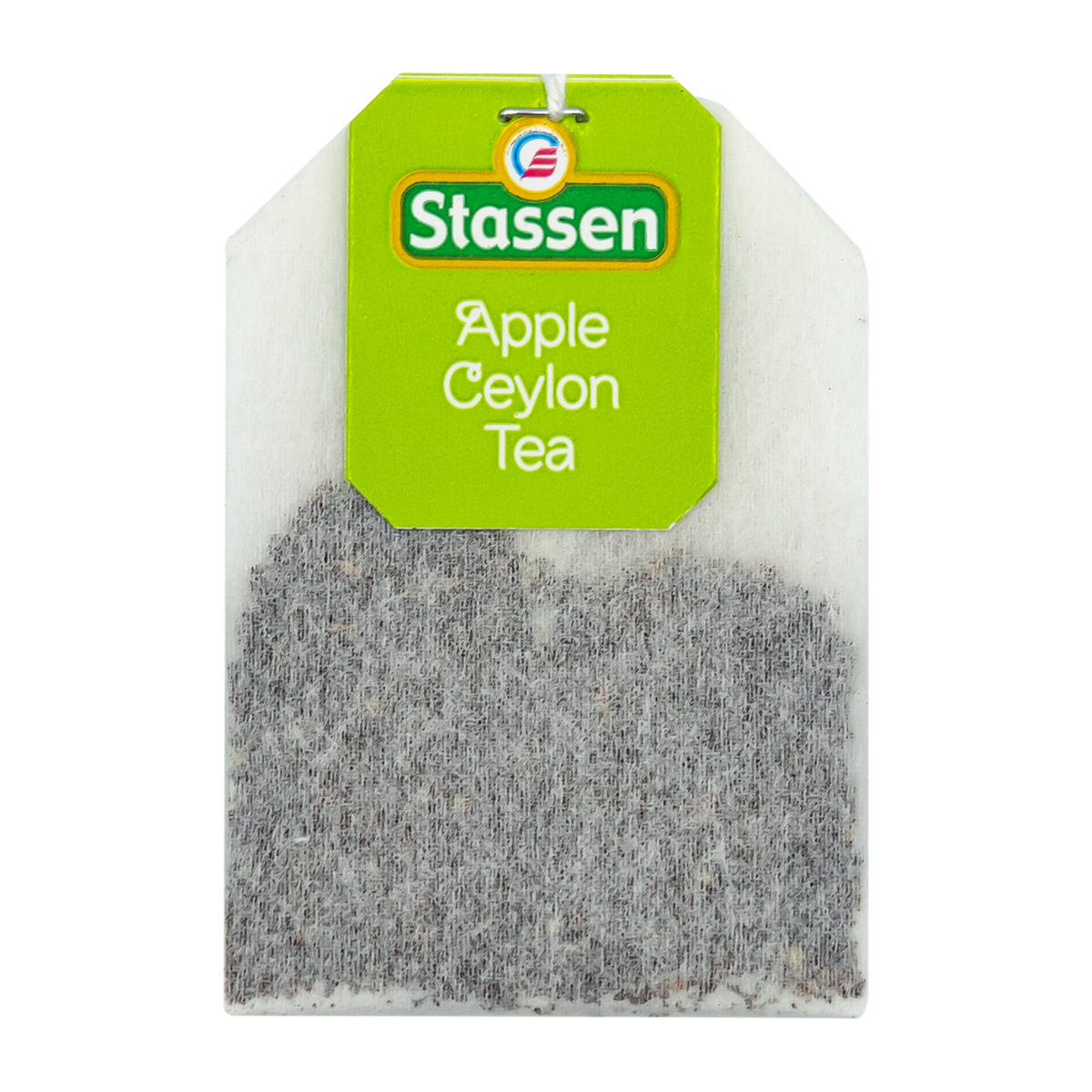 Torebka herbaty Stassen Apple Ceylon Tea z zieloną etykietą.