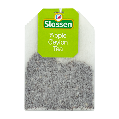 Torebka herbaty Stassen Apple Ceylon Tea z zieloną etykietą.