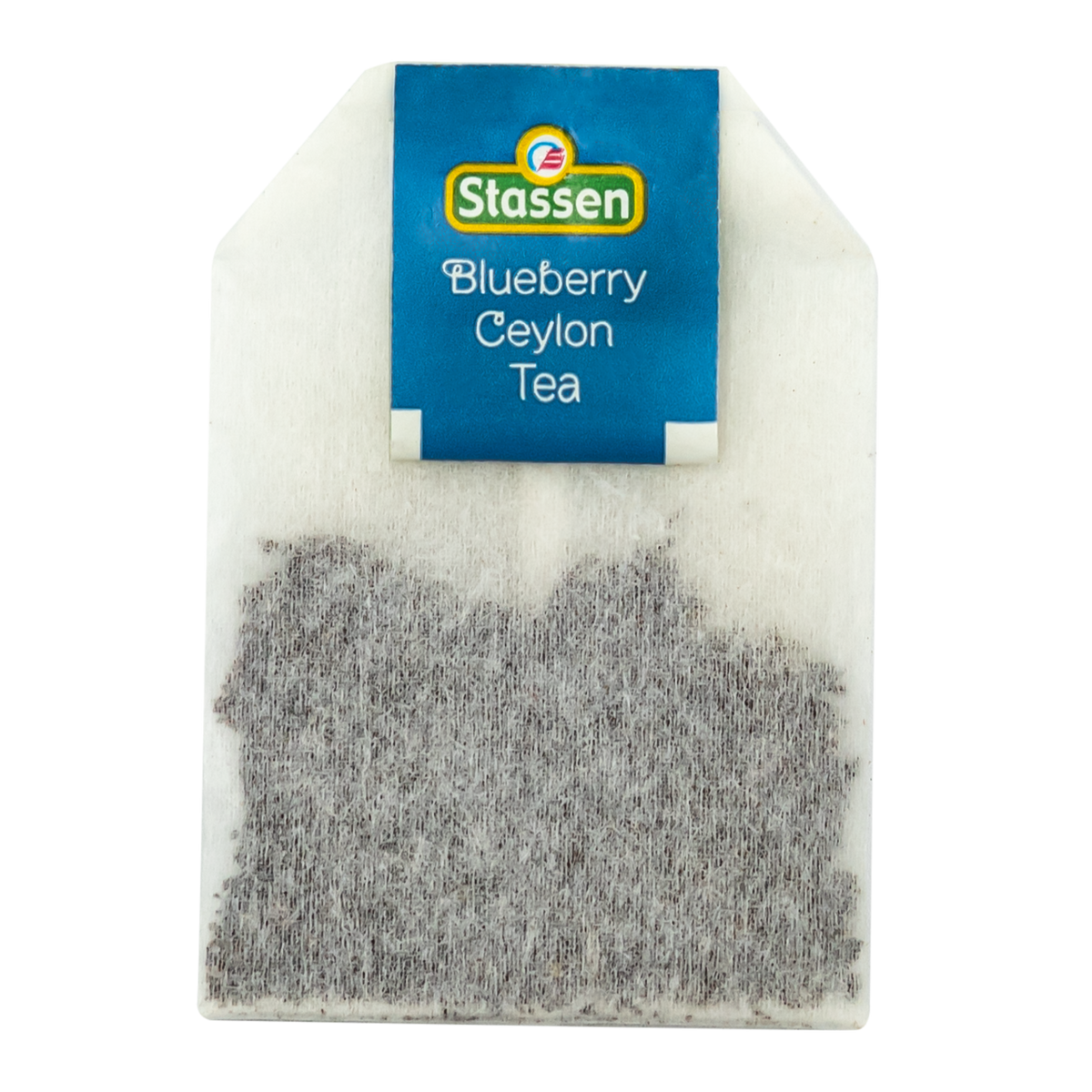 Torebka herbaty Stassen Blueberry Ceylon Tea z granatową etykietą.