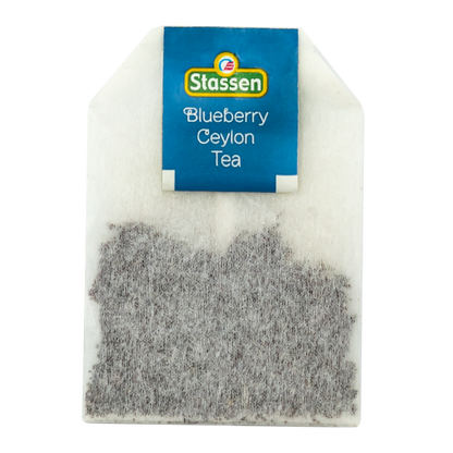 Torebka herbaty Stassen Blueberry Ceylon Tea z granatową etykietą.