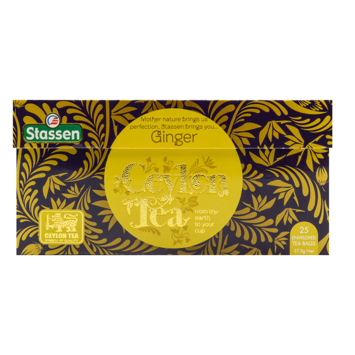 Opakowanie herbaty Ginger Tea Stassen – czarna herbata cejlońska z nutą imbiru.