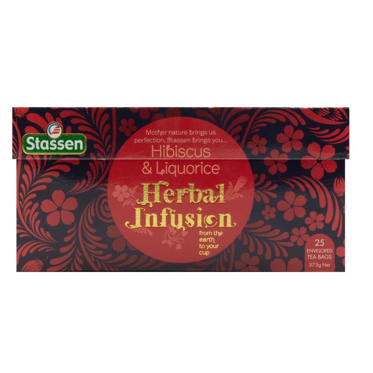 Opakowanie herbaty Hibiscus & Liquorice Stassen – aromatyczna herbata z hibiskusem i lukrecją.
