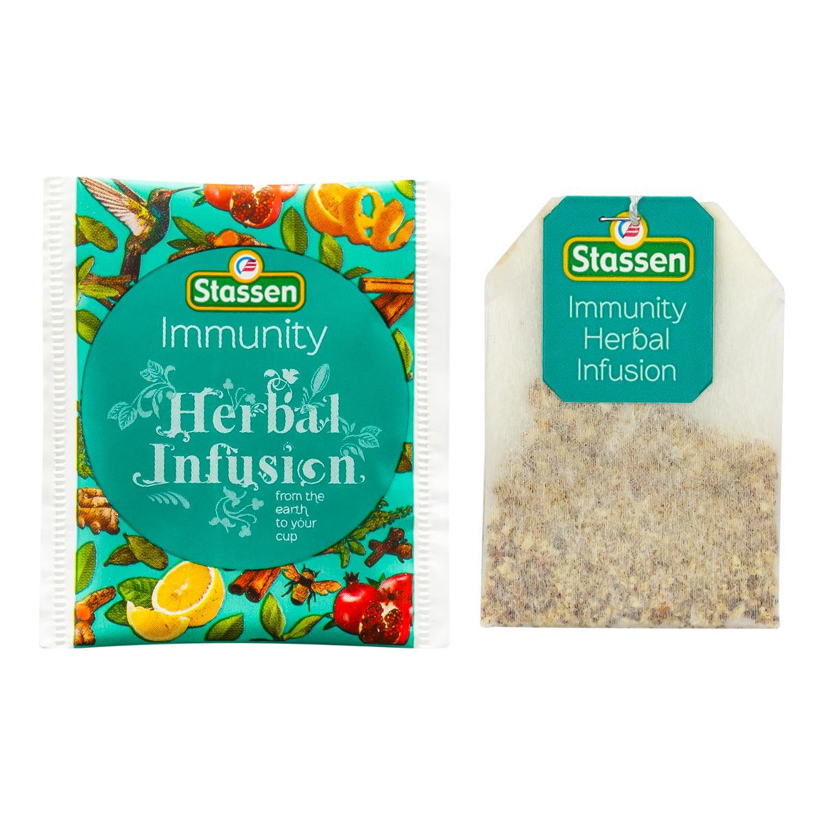 Koperta i torebka herbaty Immunity Stassen – aromatyczny napar z ziół i owoców.