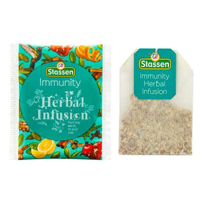 Koperta i torebka herbaty Immunity Stassen – aromatyczny napar z ziół i owoców.