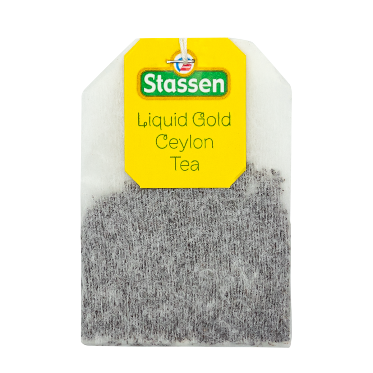 Torebka herbaty Stassen Liquid Gold Tea z żółtą etykietą – czarna herbata cejlońska.