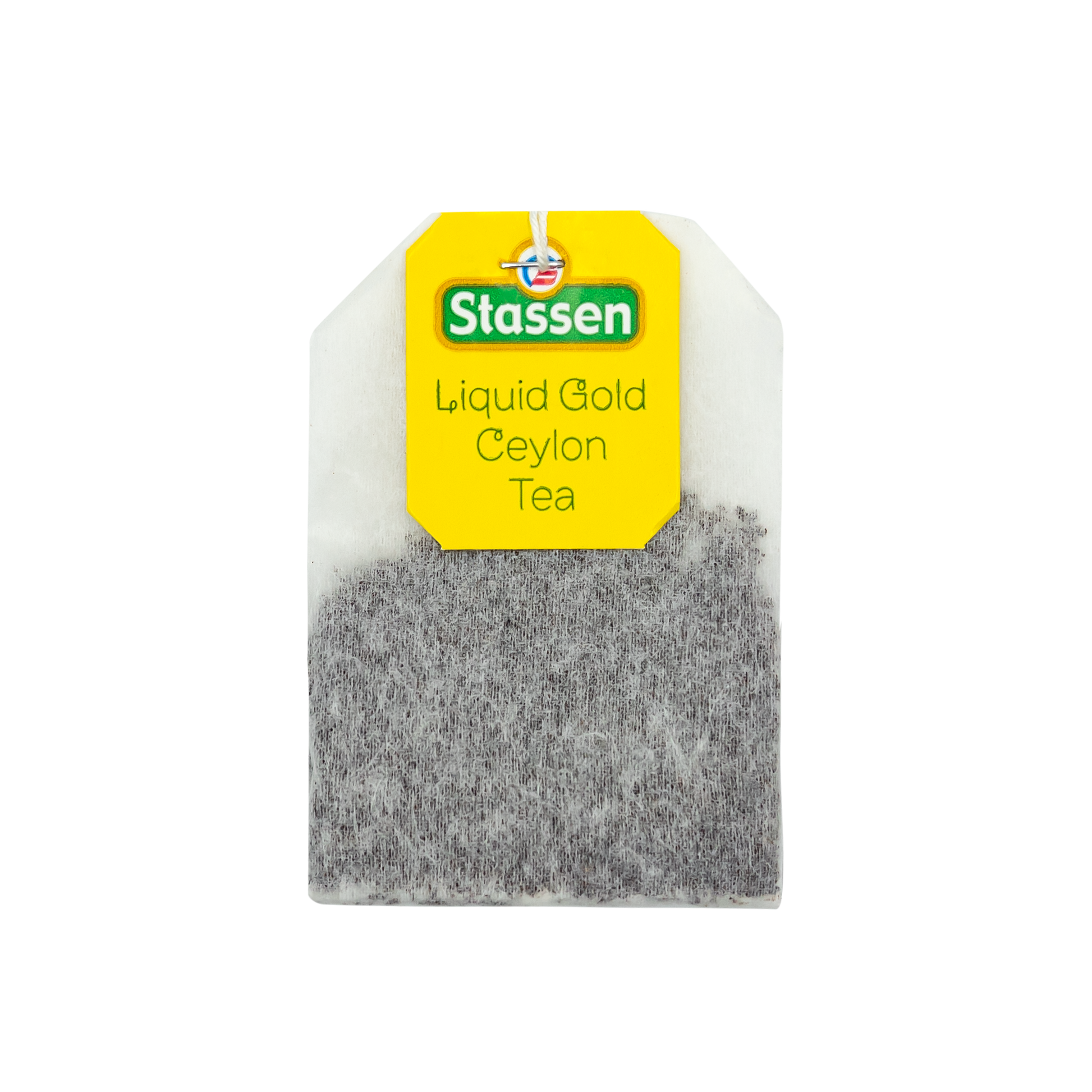 Torebka herbaty Stassen Liquid Gold Tea z żółtą etykietą – czarna herbata cejlońska.