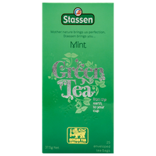 Pionowe opakowanie herbaty Stassen Mint Green Tea – cejlońska herbata z dodatkiem mięty.