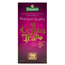 Pionowe opakowanie herbaty Stassen Premium Quality Ceylon Tea – herbata czarna o głębokim aromacie.