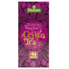 Pionowe opakowanie Stassen Raspberry Tea – czarna herbata z owocową nutą.