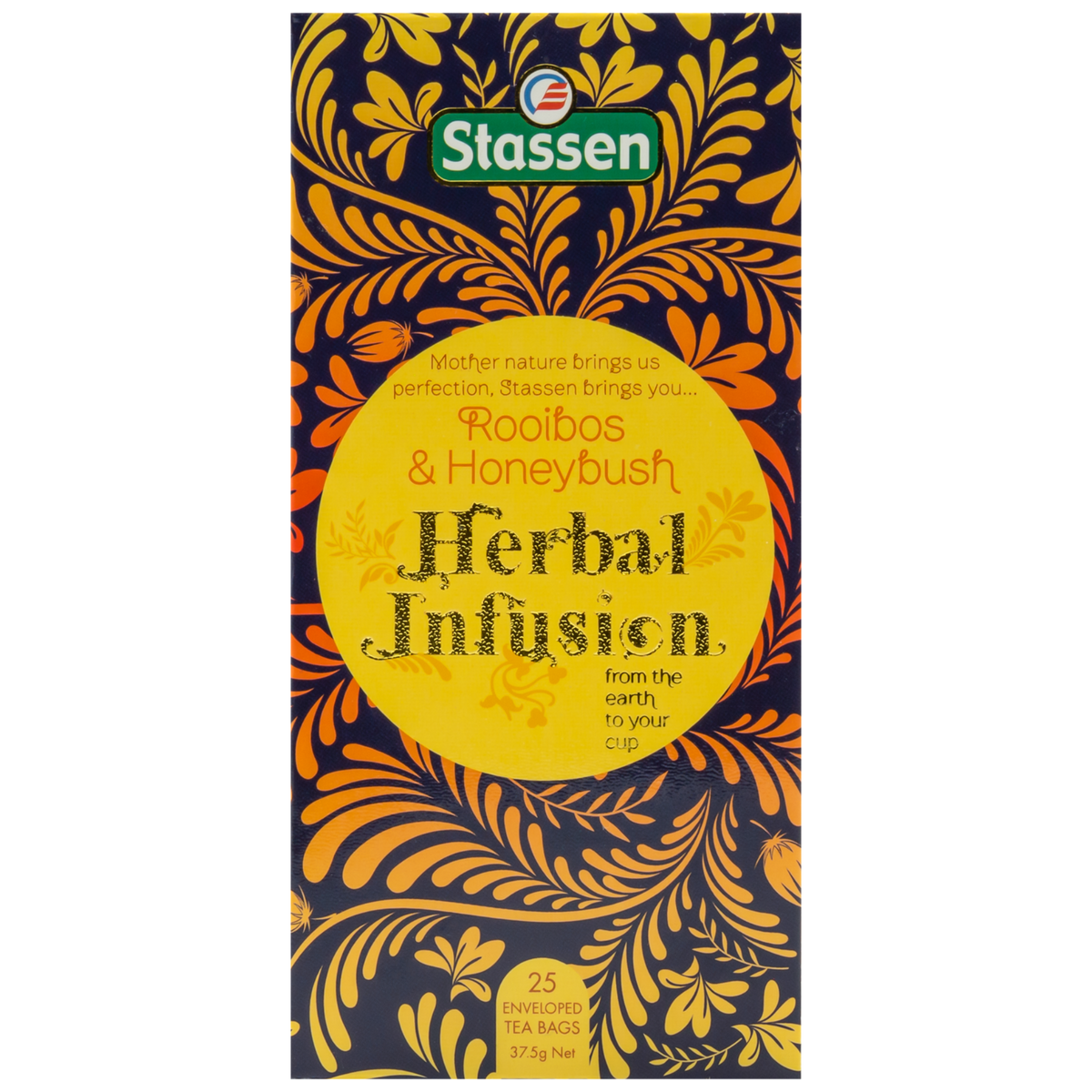 Pionowe opakowanie Stassen Rooibos & Honeybush – delikatny napar z rooibosa i honeybusha.