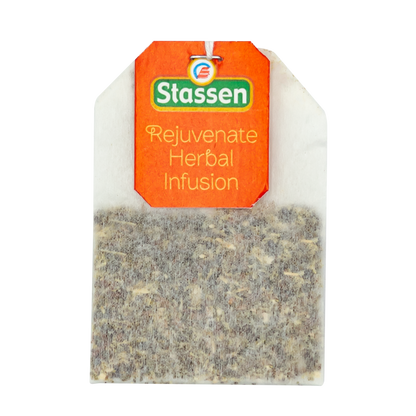 Saszetka herbaty ziołowej Stassen Rejuvenate Herbal Infusion w torebce.