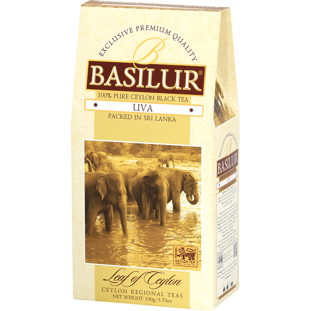 Opakowanie herbaty Basilur Uva 100 g, czarna herbata cejlońska liściasta.