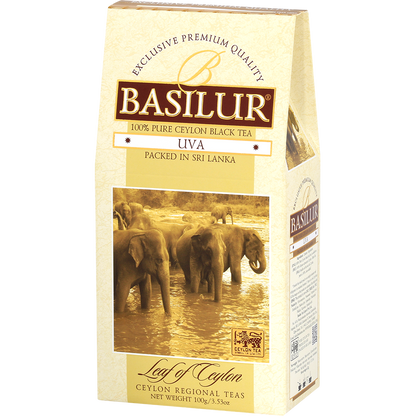 Opakowanie herbaty Basilur Uva 100 g, czarna herbata cejlońska liściasta.