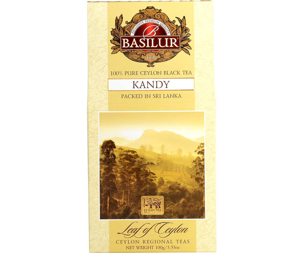 Opakowanie herbaty Basilur Kandy 100 g, czarna herbata cejlońska liściasta.