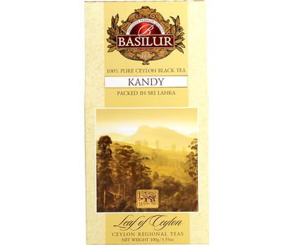 Opakowanie herbaty Basilur Kandy 100 g, czarna herbata cejlońska liściasta.