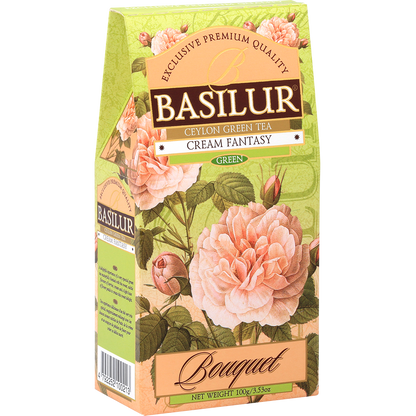 Bok pudełka Basilur Cream Fantasy z opisem i logo marki Basilur.