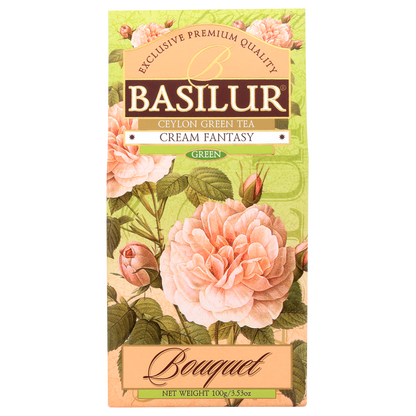 Opakowanie herbaty Basilur Cream Fantasy 100 g z serii Bouquet, widok z przodu.