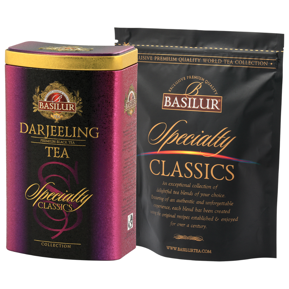 Zestaw Basilur Darjeeling – puszka i wewnętrzne opakowanie foliowe.
