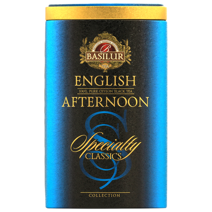 Herbata czarna Basilur English Afternoon w metalowej puszce – widok z przodu.