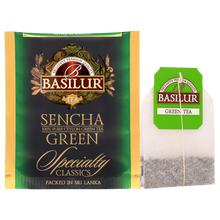Saszetka i torebka herbaty Basilur Sencha – zielona herbata cejlońska.