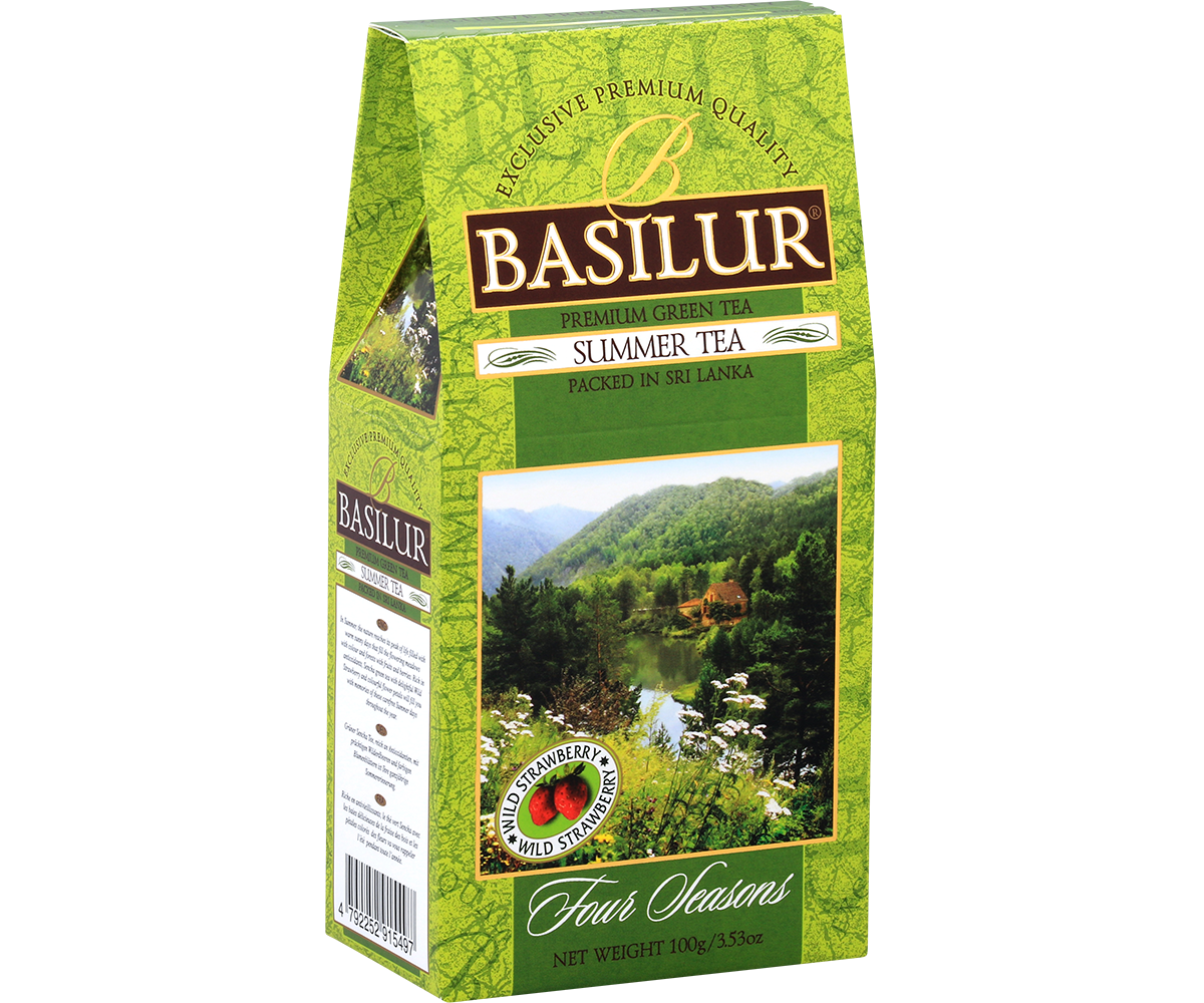 Opakowanie herbaty Basilur Summer Tea – widok z lewej strony.