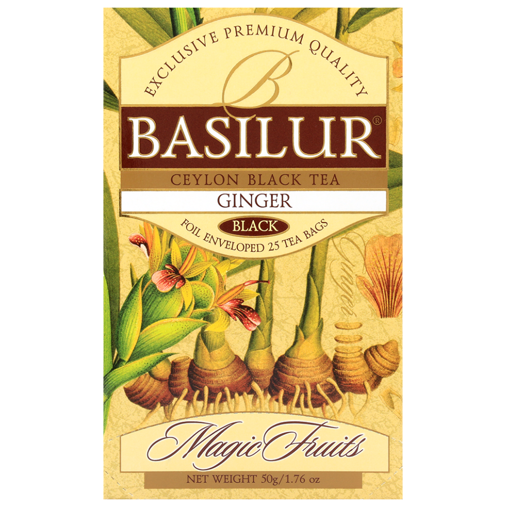 Czarna herbata Basilur Ginger w ozdobnym pudełku z serii Magic Fruits.