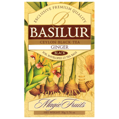 Czarna herbata Basilur Ginger w ozdobnym pudełku z serii Magic Fruits.