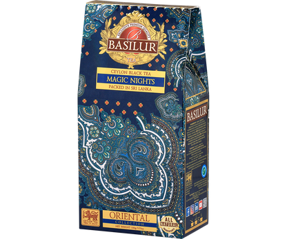 Opakowanie herbaty Basilur Magic Nights z kolekcji Oriental Collection, czarna herbata cejlońska.