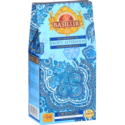 Opakowanie herbaty Basilur Frosty Afternoon z kolekcji Oriental Collection widok z boku.