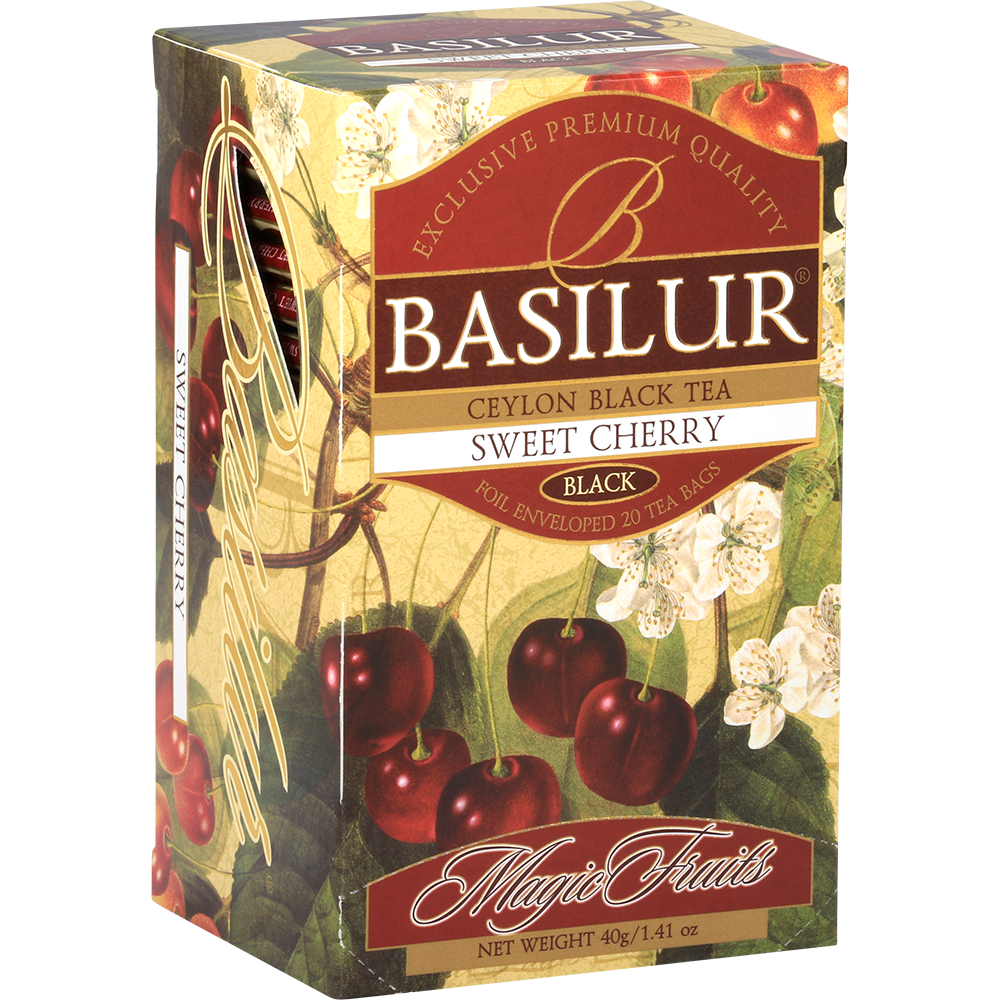 Pudelko Basilur Sweet Cherry czarna herbata z aromatem wisni 25 torebek