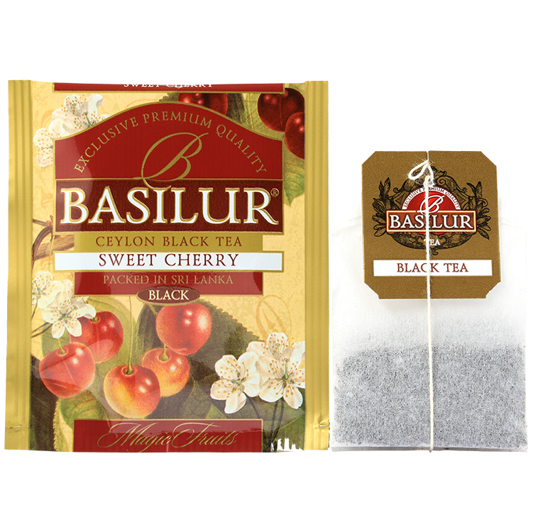 Saszetka i torebka Basilur Sweet Cherry czarna herbata Ceylon w kopercie