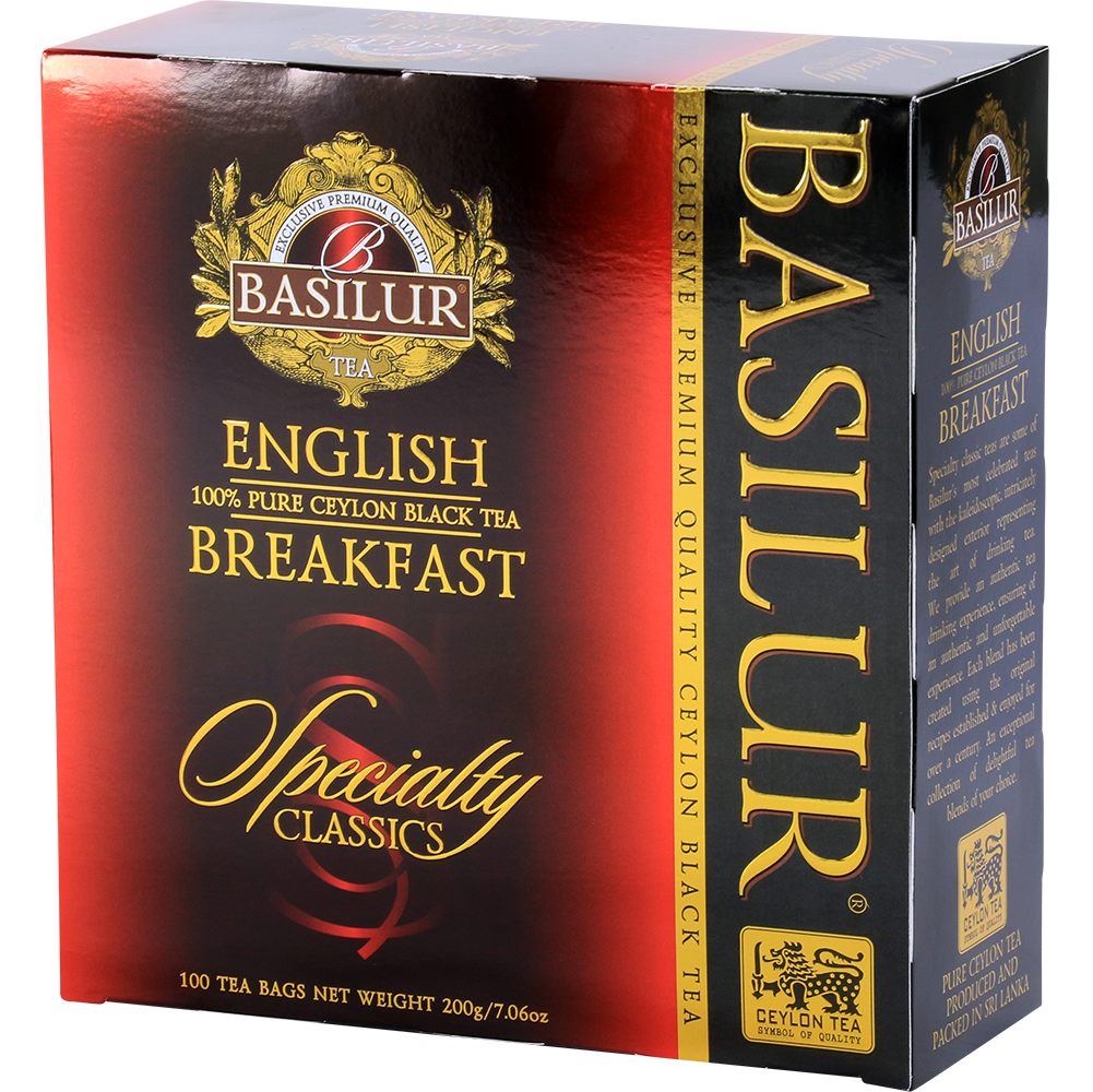 Pudełko herbaty Basilur English Breakfast z kolekcji Specialty Classics.