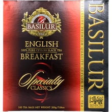 Przód opakowania Basilur English Breakfast – klasyczny design i logo Basilur Tea.
