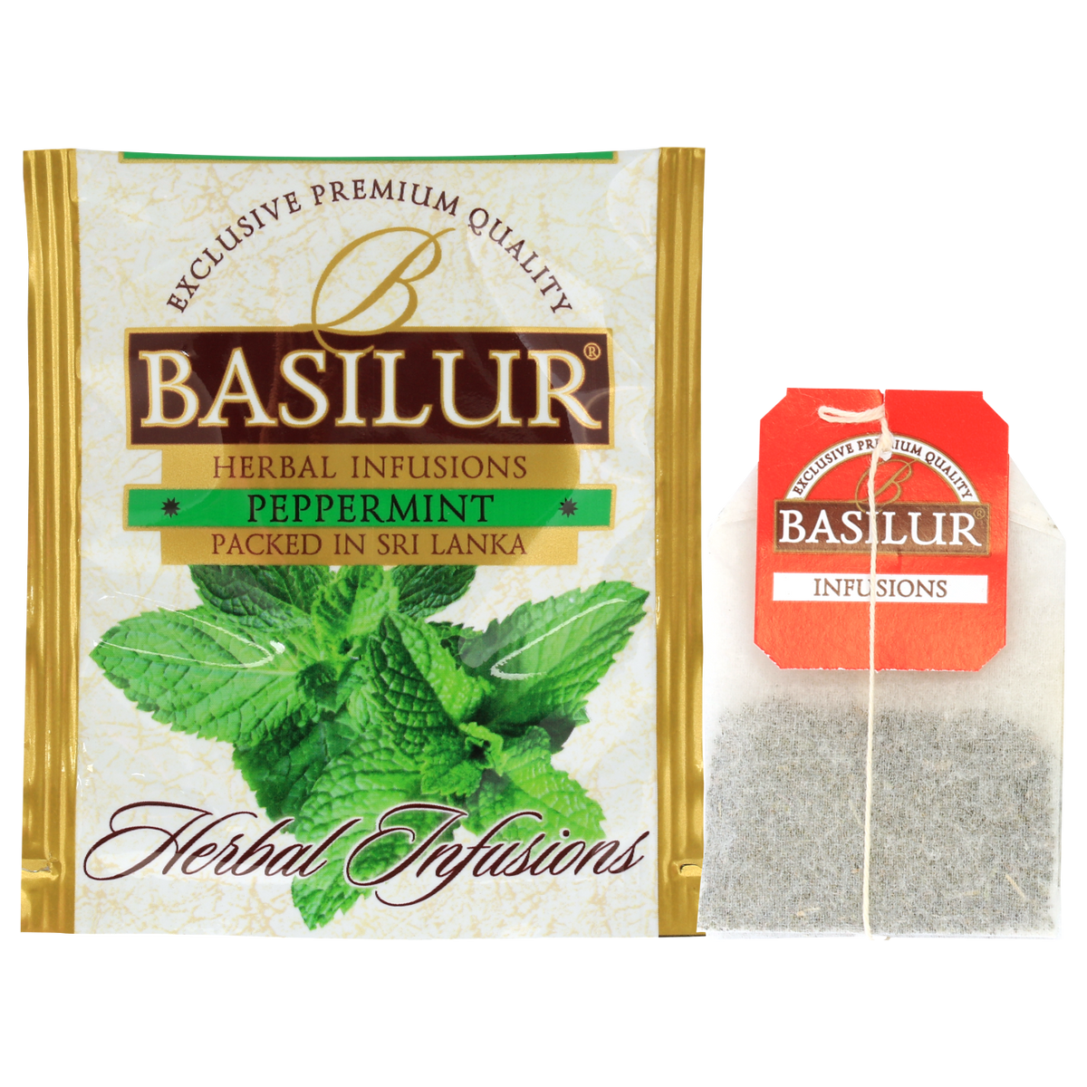 Herbata Basilur Peppermint w kopertach.