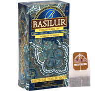 Herbata Basilur Magic Nights – pudełko i torebka herbaty czarnej.